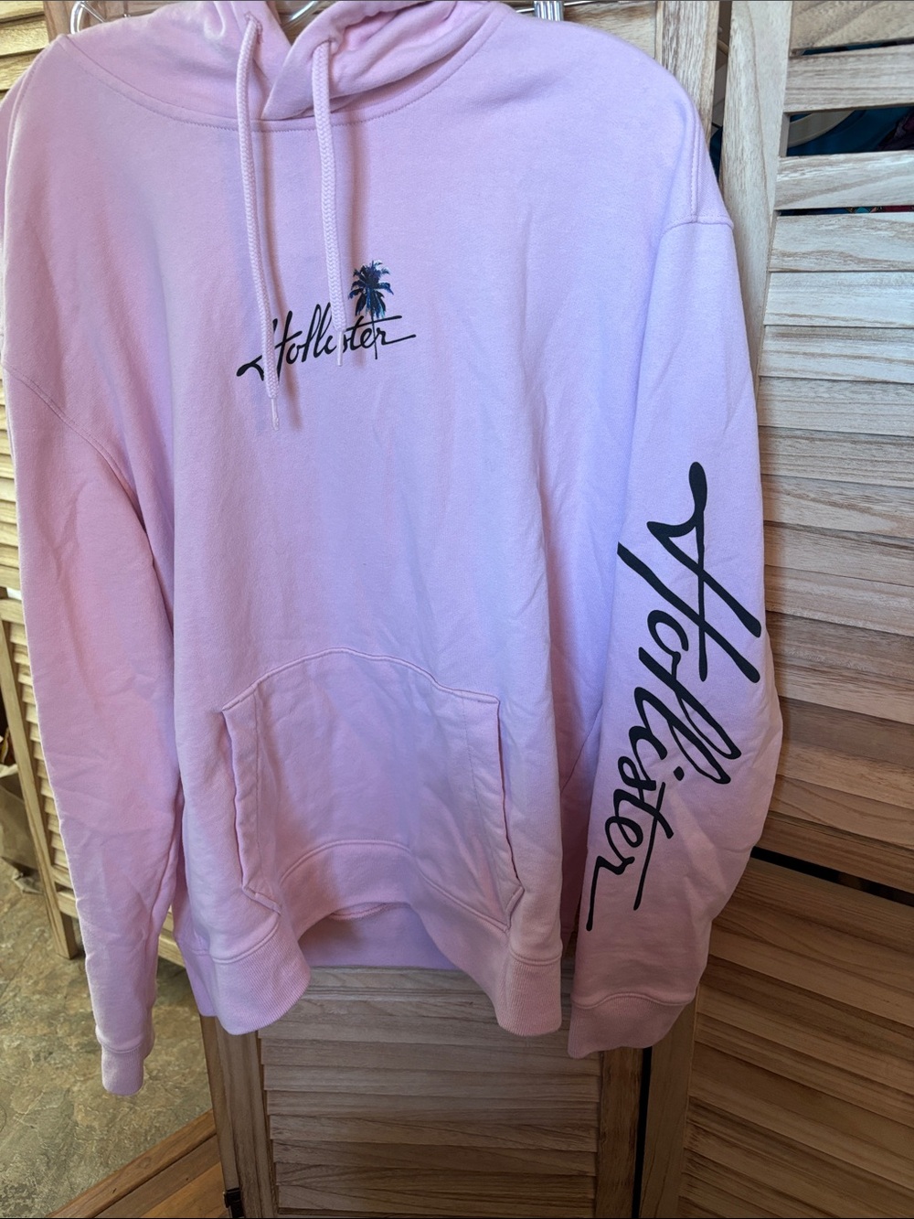 FINAL MARKDOWN Hollister Light Pink French Terry Hoodie with Black Script Large